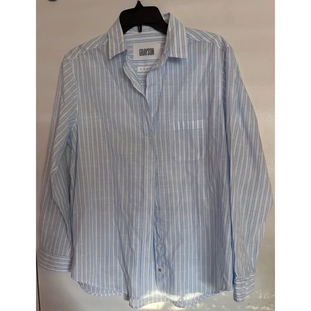 GRAYSON The Hero Washed Cotton Shirt Light Blue Striped Size L ( 04) Néw No Tags - Picture 5 of 7
